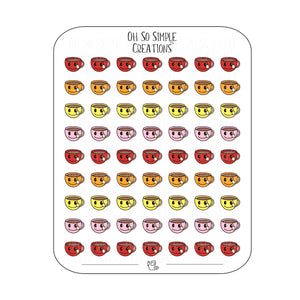 Mini Warm Coloured Teacup Sticker Sheet