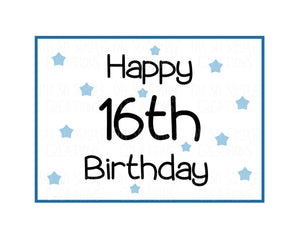 Happy 16th Birthday (Blue Stars) Mini Greeting Card