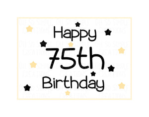 Happy 75th Birthday (Gold and Black Stars) Mini Greeting Card