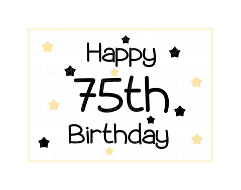 Happy 75th Birthday (Gold and Black Stars) Mini Greeting Card