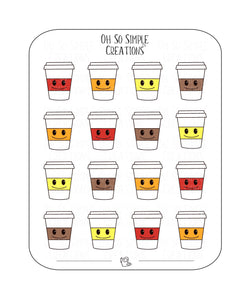 Warm Coloured Coffee Cup Sticker Sheet