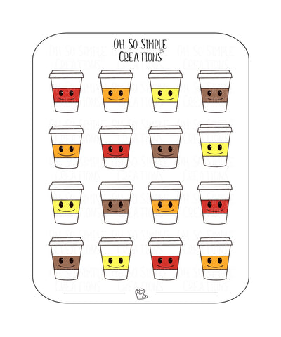 Warm Coloured Coffee Cup Sticker Sheet