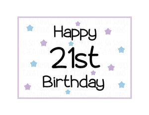 Happy 21st Birthday (Purple and Blue Stars) Mini Greeting Card