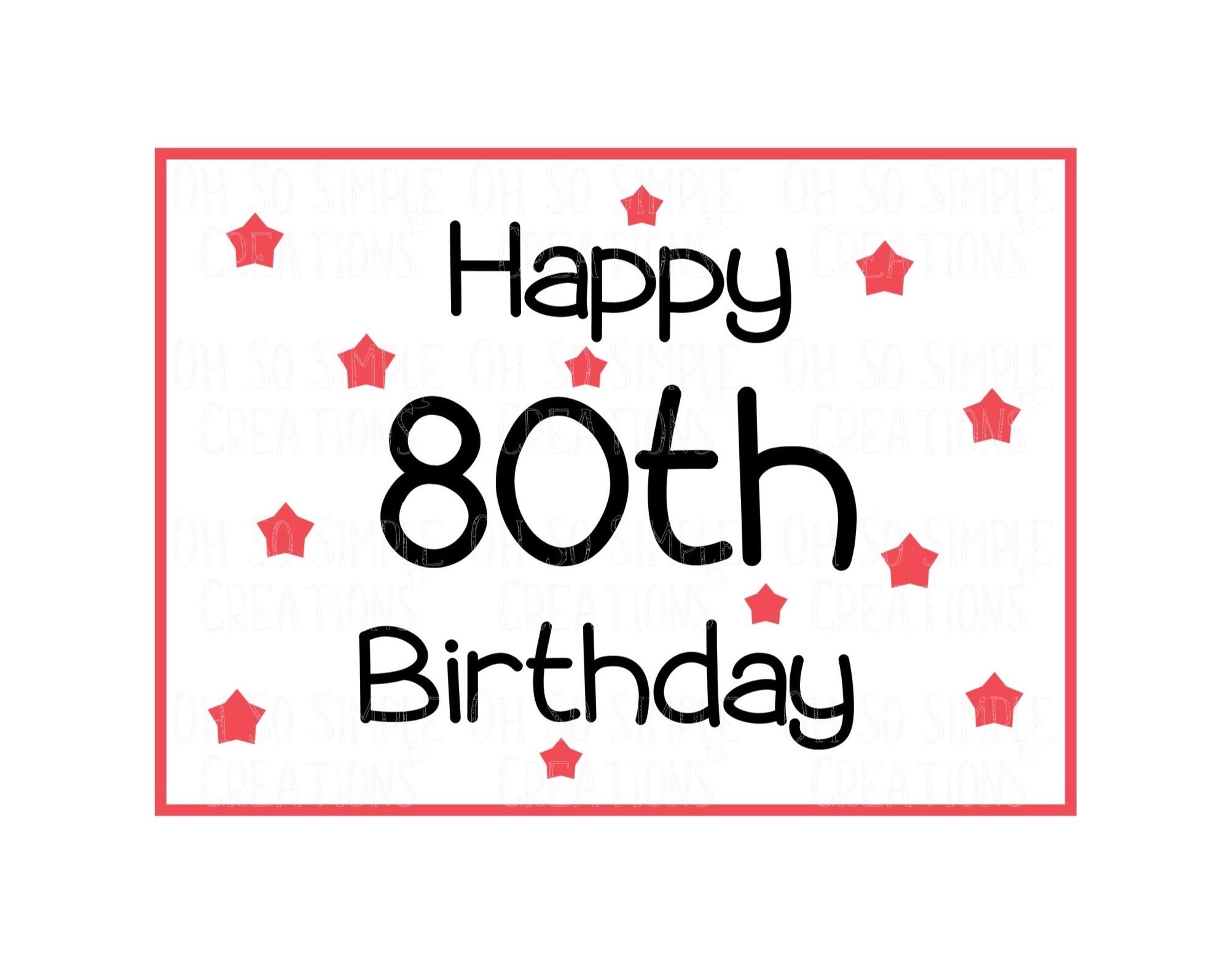 Happy 80th Birthday (Red Stars) Mini Greeting Card