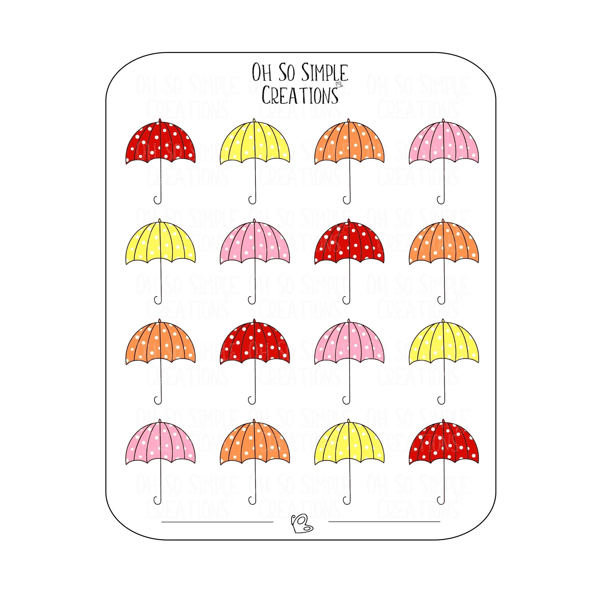 Warm Coloured Umbrella Sticker Sheet