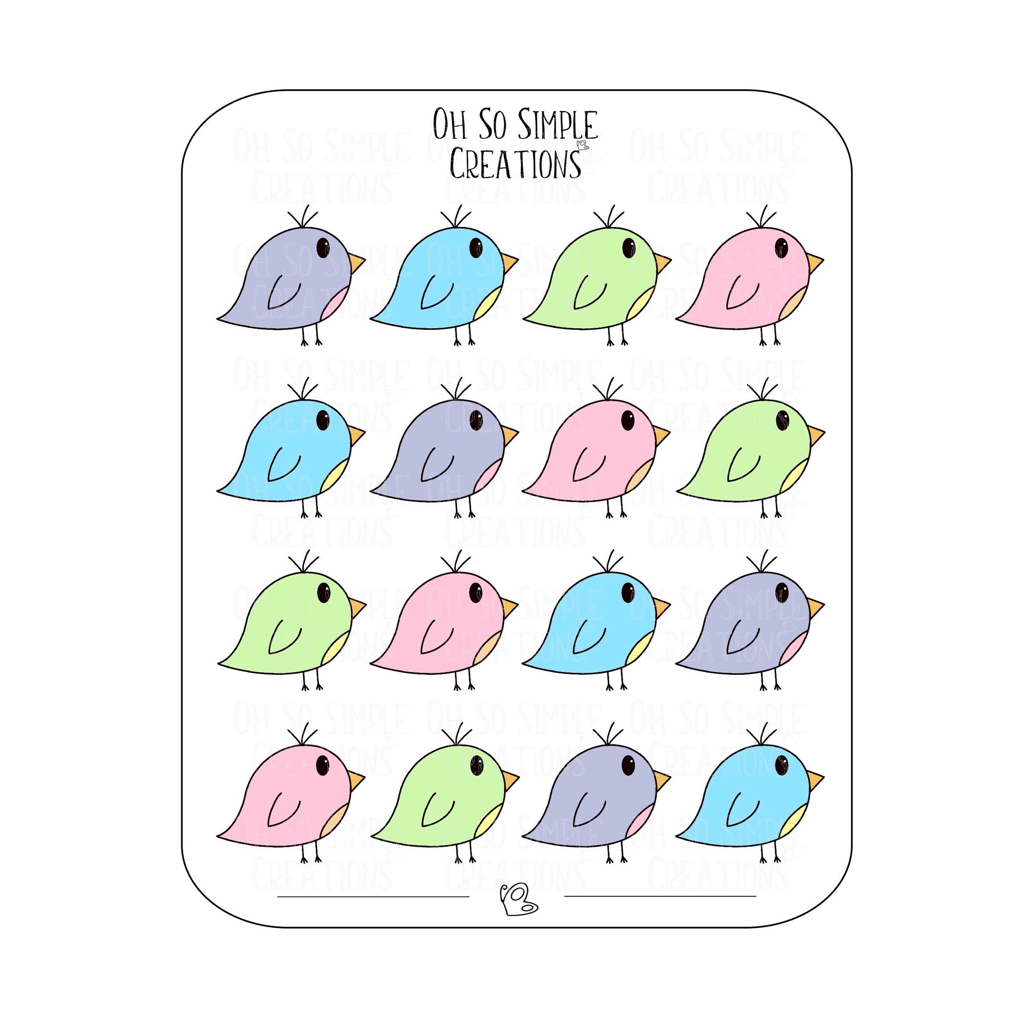 Pastel Coloured Bird Sticker Sheet