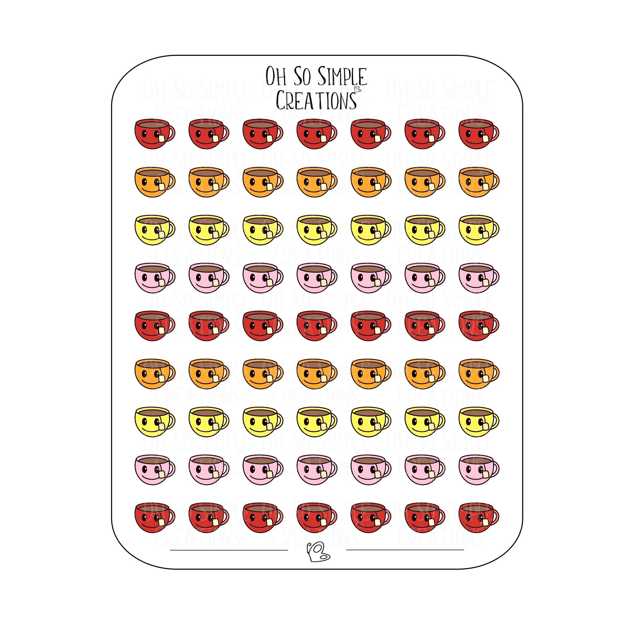 Mini Warm Coloured Teacup Sticker Sheet