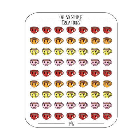 Mini Warm Coloured Teacup Sticker Sheet