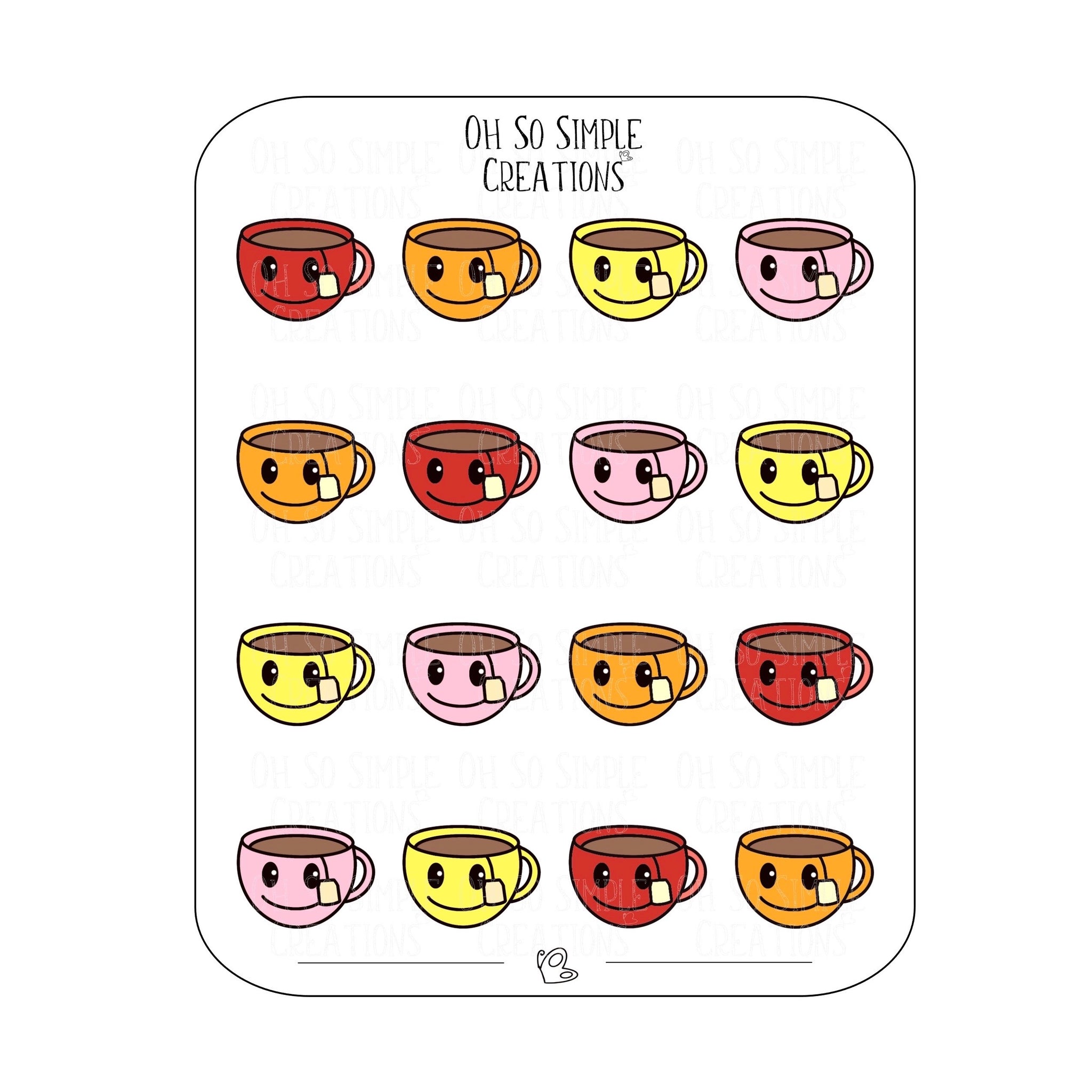 Warm Coloured Teacup Sticker Sheet