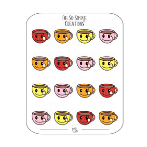 Warm Coloured Teacup Sticker Sheet
