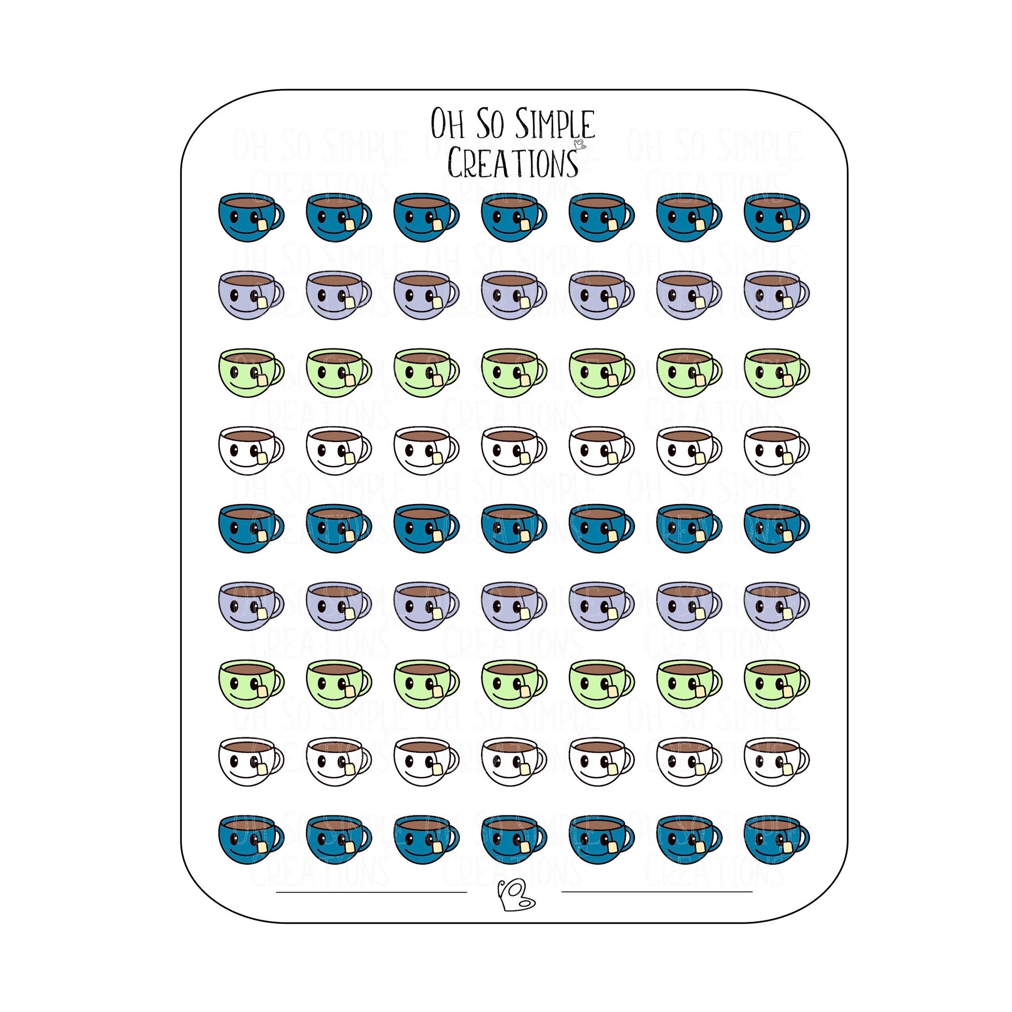 Mini Cool Coloured Teacup Sticker Sheet
