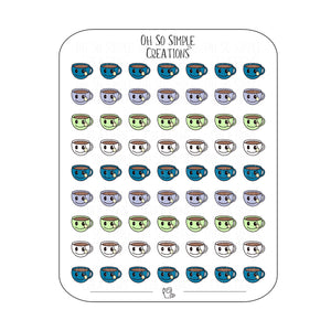 Mini Cool Coloured Teacup Sticker Sheet
