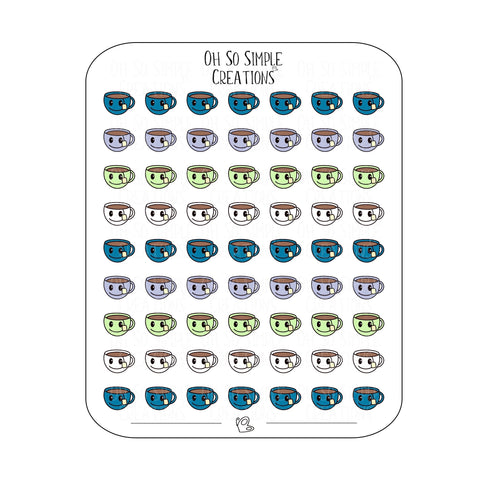 Mini Cool Coloured Teacup Sticker Sheet