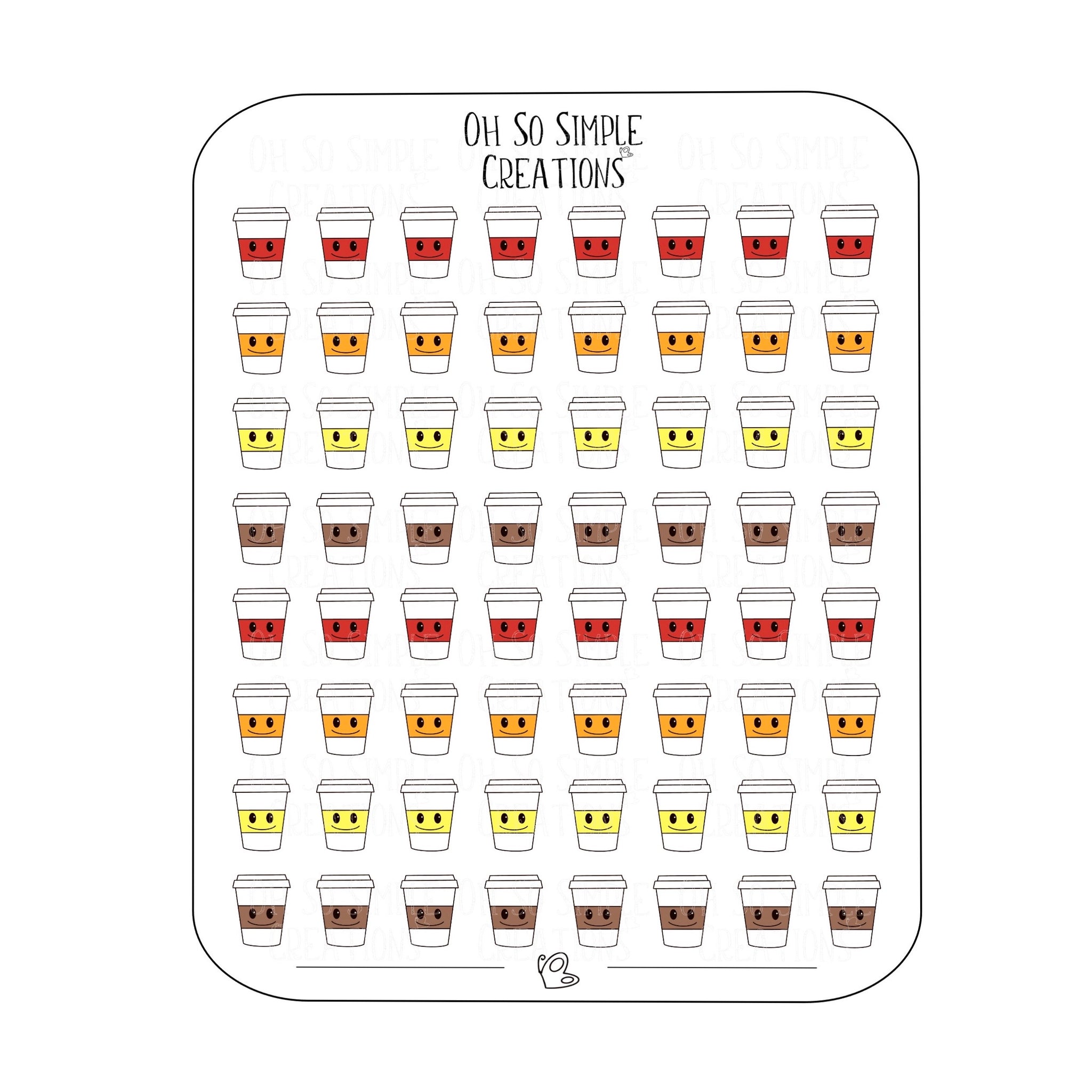 Mini Warm Coloured Coffee Cups Sticker Sheet