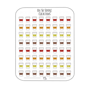 Mini Warm Coloured Coffee Cups Sticker Sheet