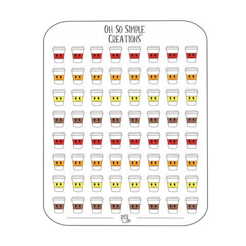 Mini Warm Coloured Coffee Cups Sticker Sheet