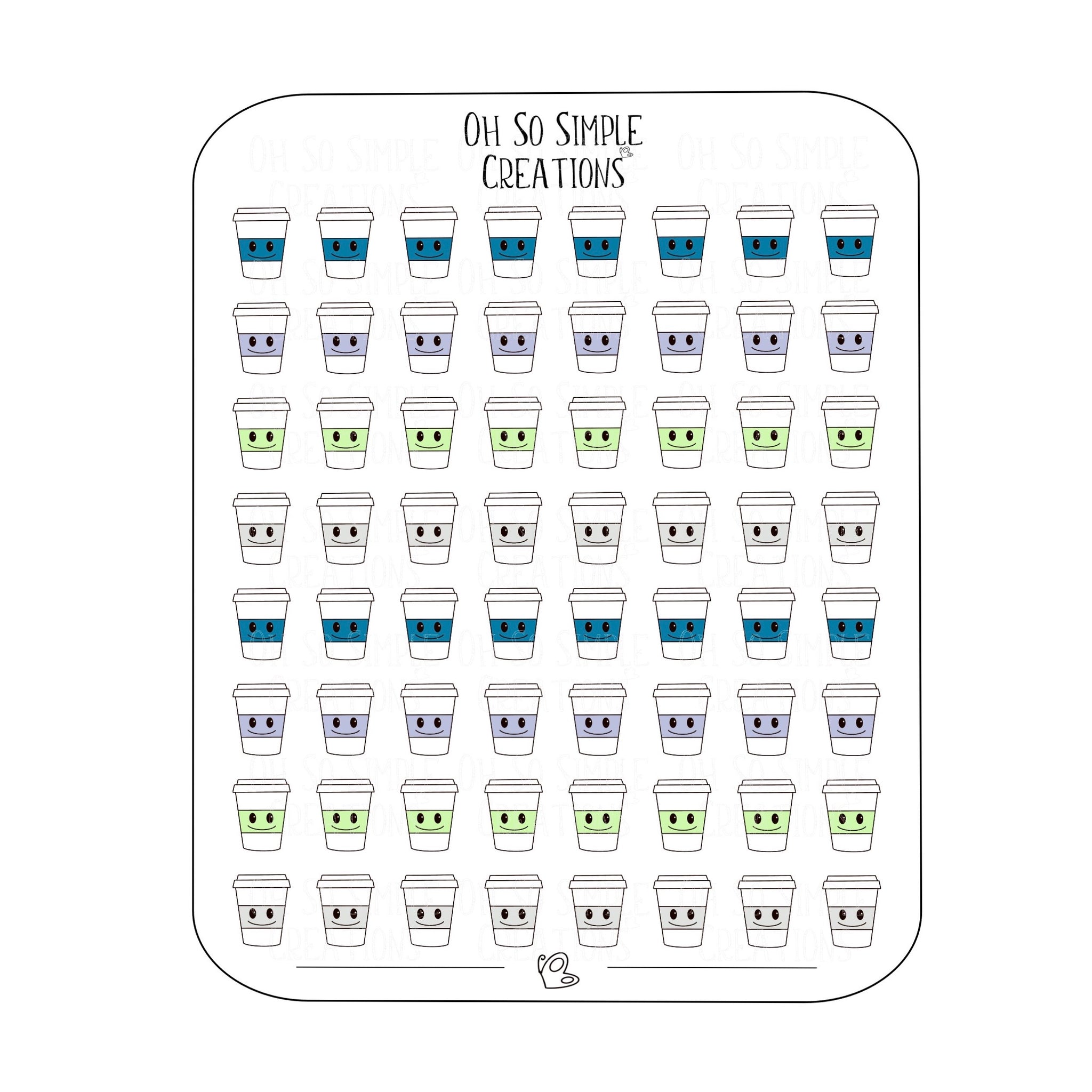 Mini Cool Coloured Coffee Cups Sticker Sheet
