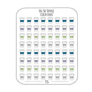 Mini Cool Coloured Coffee Cups Sticker Sheet