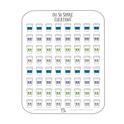 Mini Cool Coloured Coffee Cups Sticker Sheet