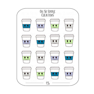 Cool Coloured Coffee Cup Sticker Sheet