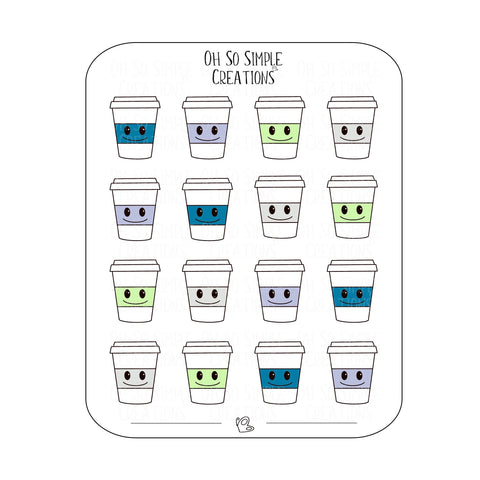 Cool Coloured Coffee Cup Sticker Sheet