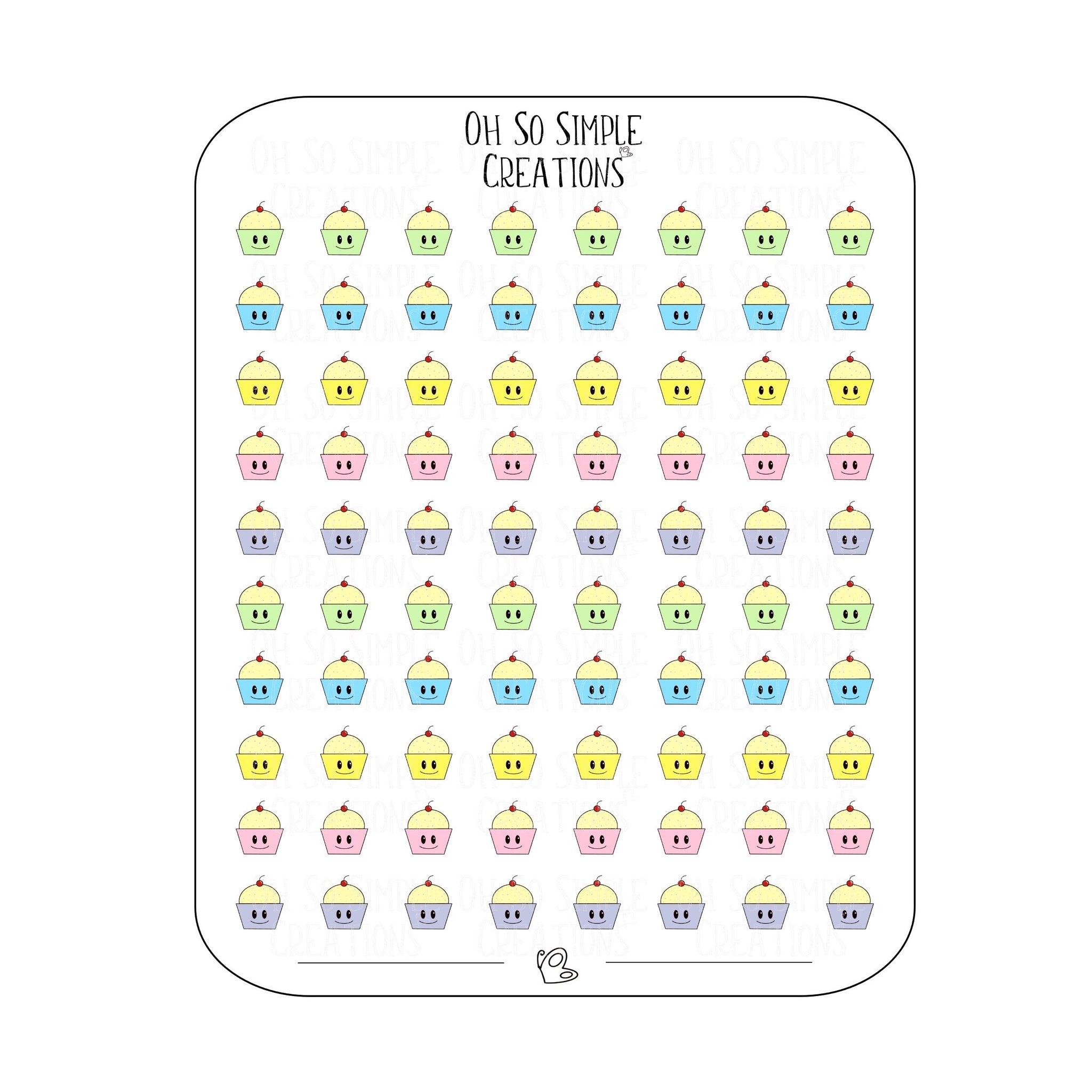 Mini Vanilla Birthday Cupcake Sticker Sheet