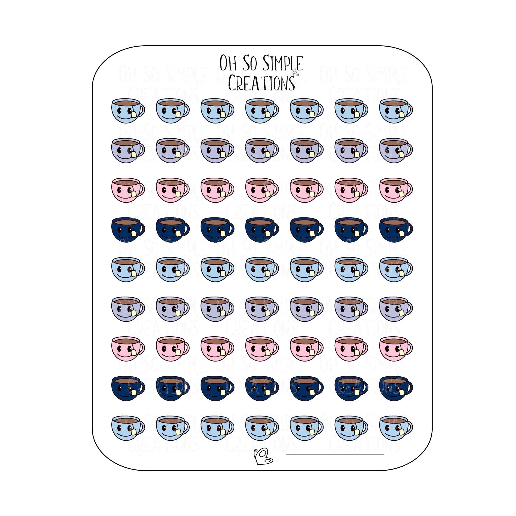 Mini Winter Coloured Teacup Sticker Sheet