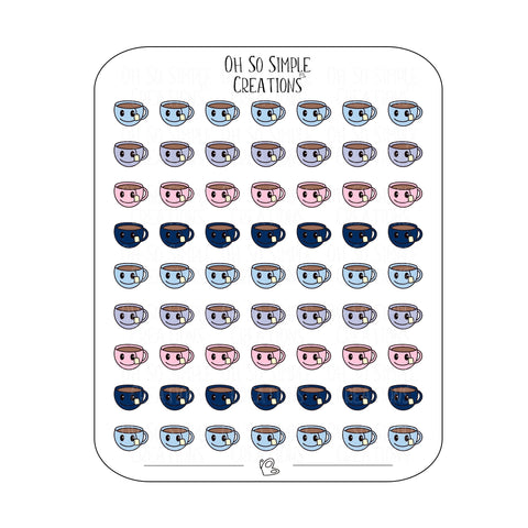 Mini Winter Coloured Teacup Sticker Sheet