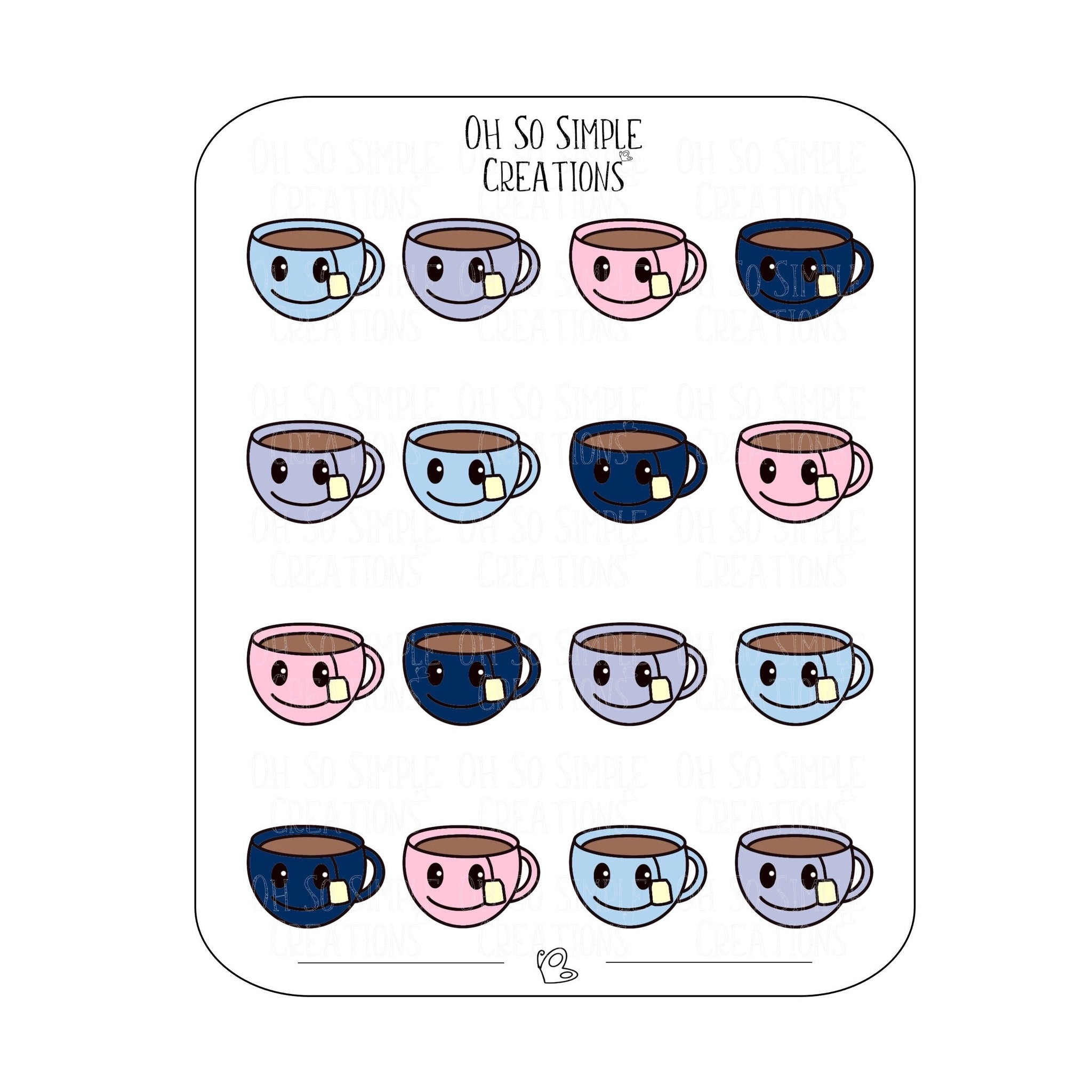 Winter Coloured Teacup Sticker Sheet