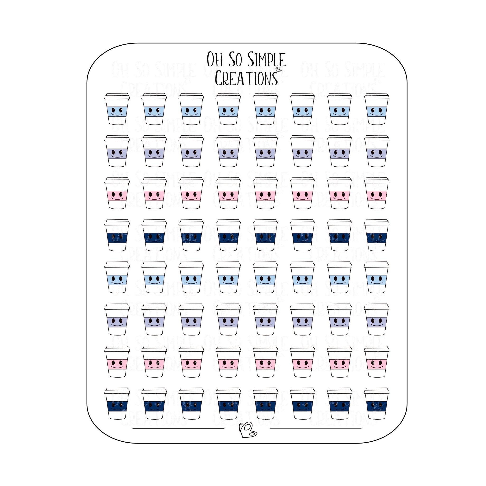 Mini Winter Coloured Coffee Cup Sticker Sheet