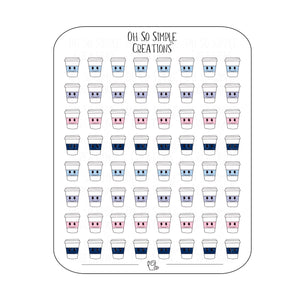 Mini Winter Coloured Coffee Cup Sticker Sheet