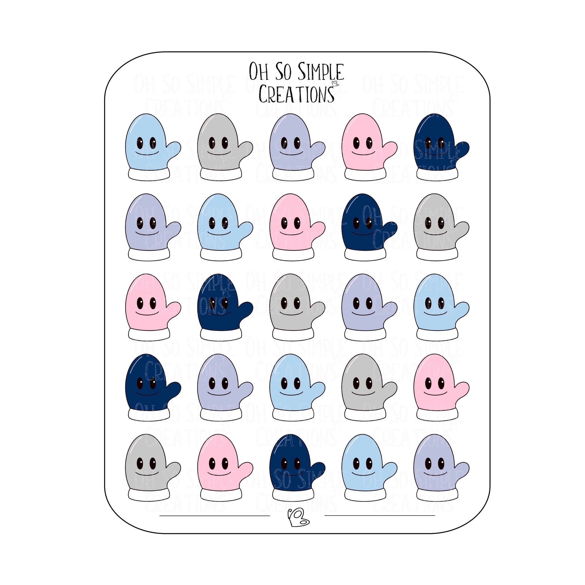Winter Coloured Mitten Sticker Sheet