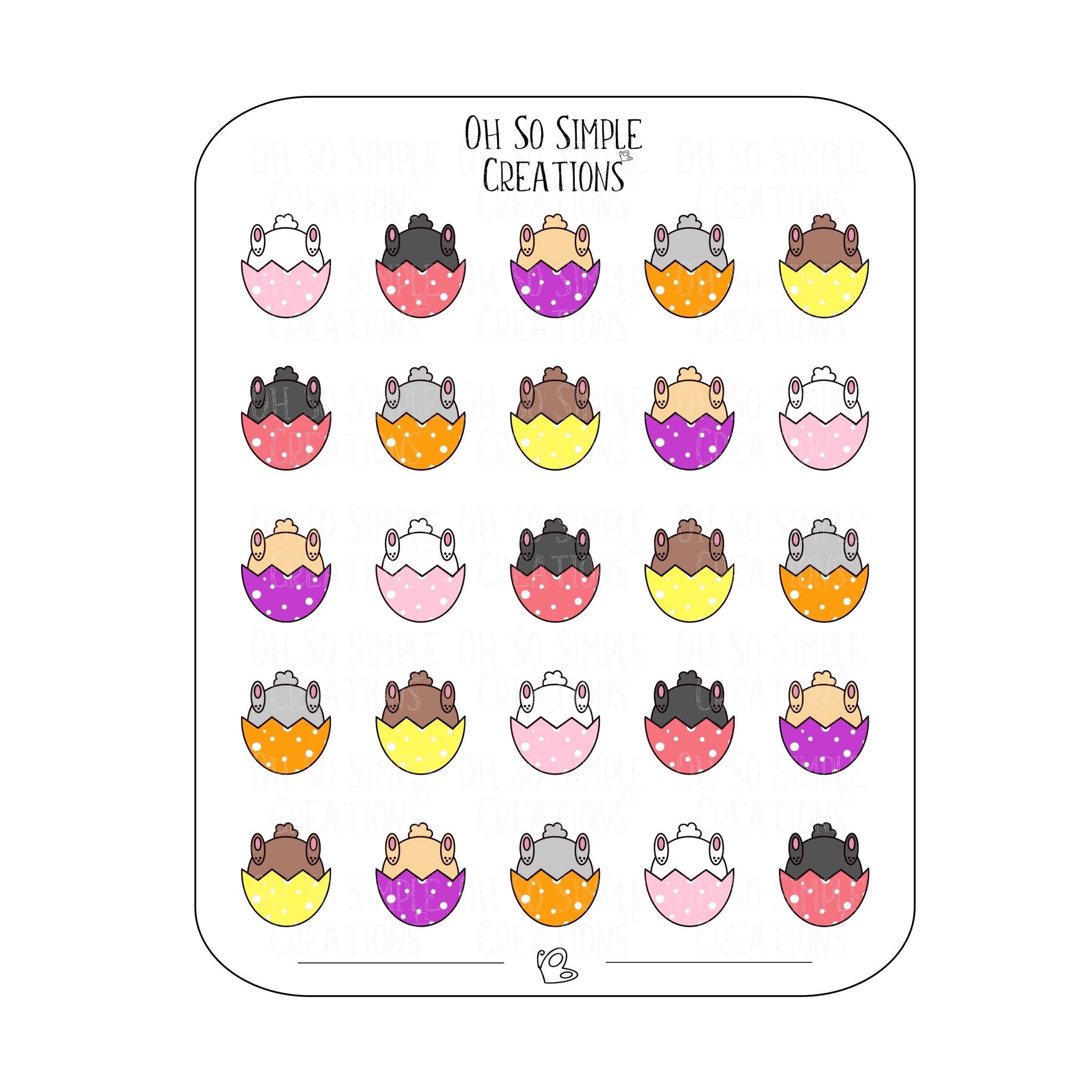 Warm Coloured Egg Bunny Bum Sticker Sheet