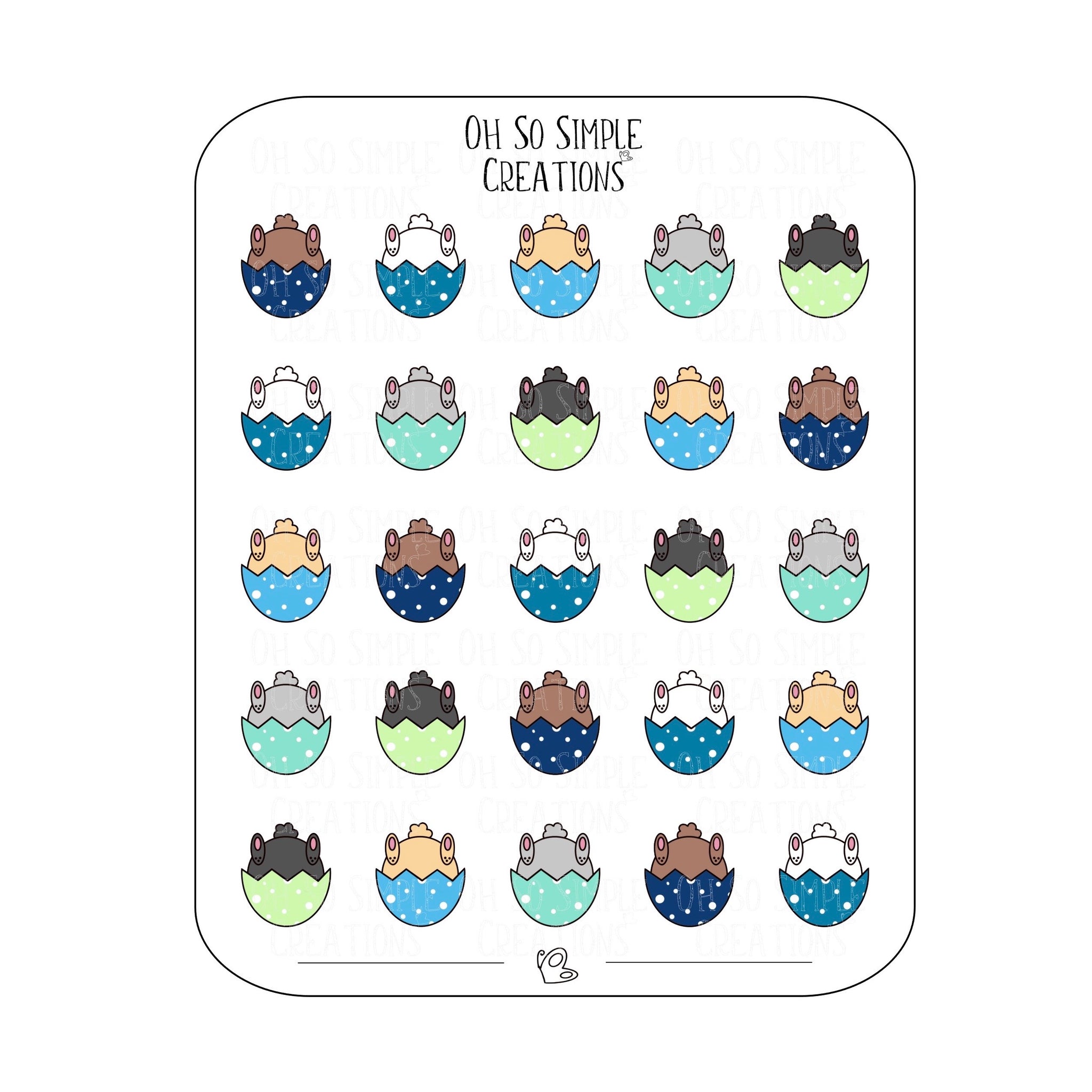 Cool Coloured Egg Bunny Bum Sticker Sheet