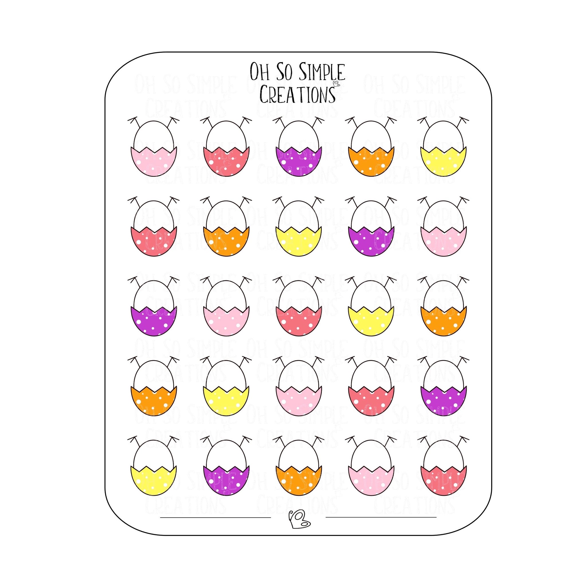 Warm Coloured Egg Chick Bum Sticker Sheet