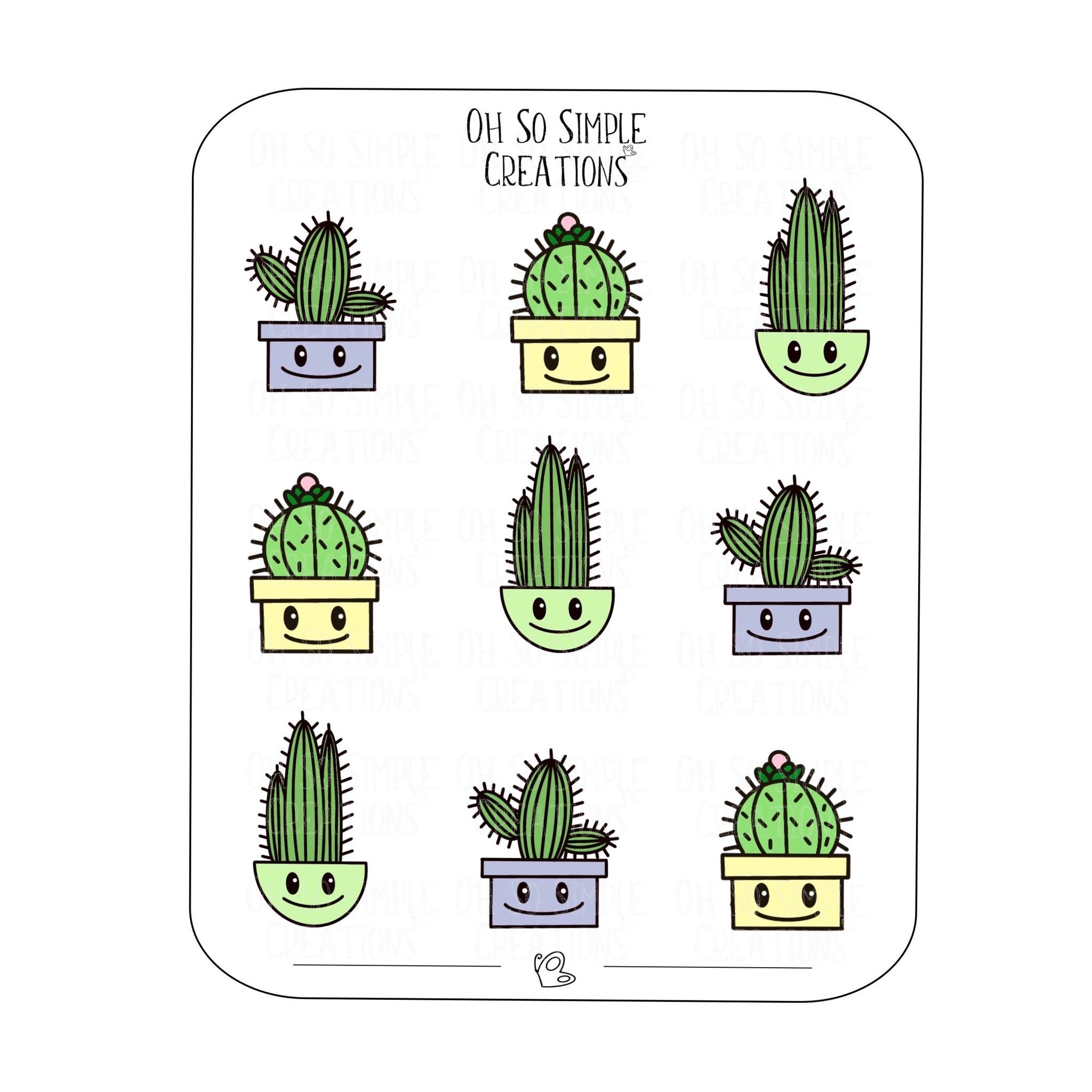 Purple, Yellow, and Green Cactus Sticker Sheet
