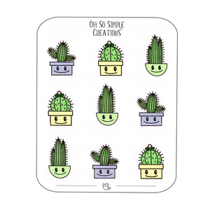 Purple, Yellow, and Green Cactus Sticker Sheet