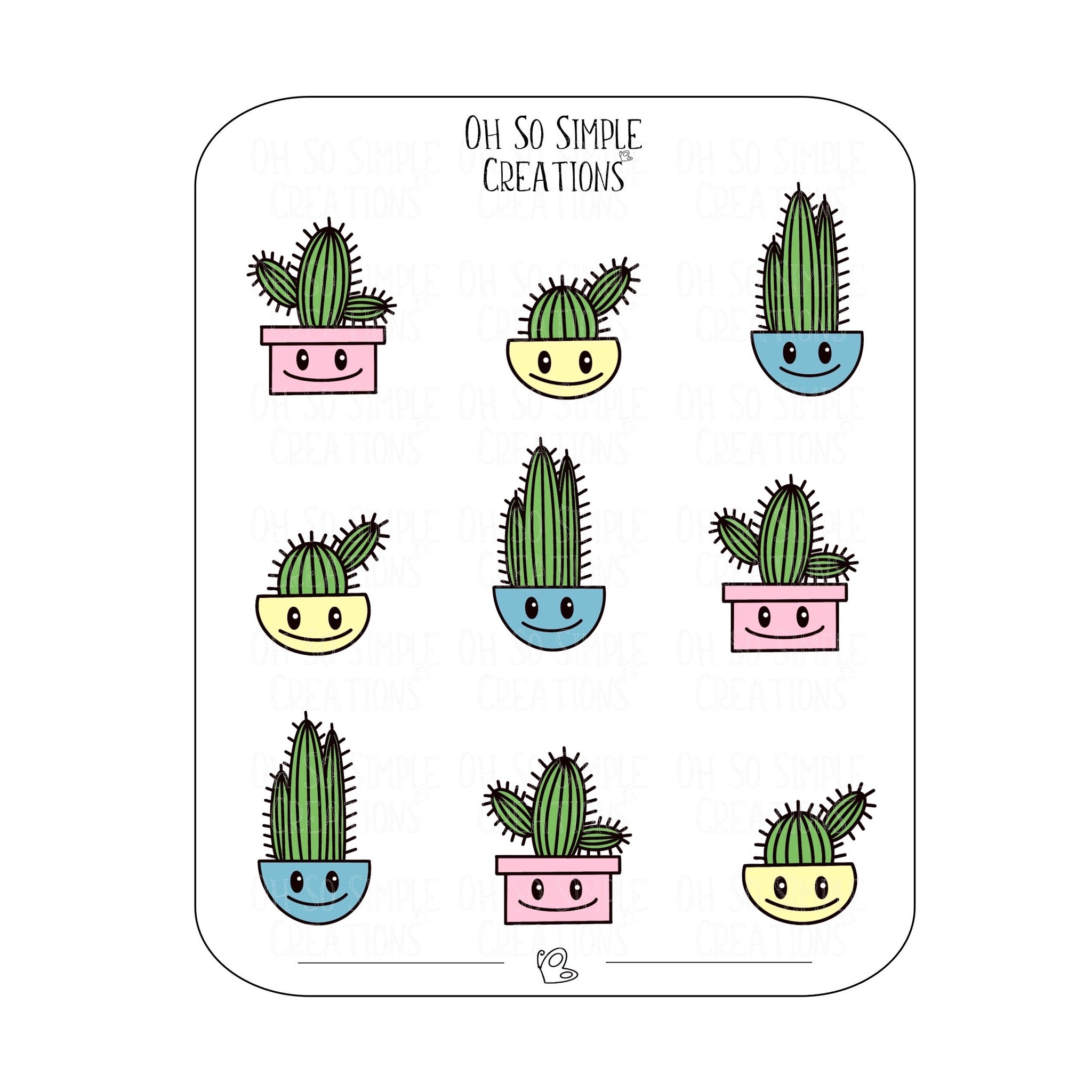 Pink, Yellow, and Blue Cactus Sticker Sheet