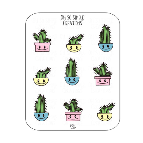 Pink, Yellow, and Blue Cactus Sticker Sheet