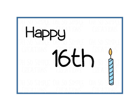 Happy 16th Birthday Candle (Blue) Mini Greeting Card