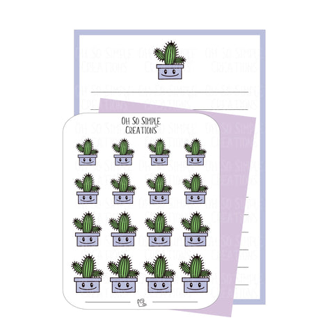Purple Cactus Stationery Set