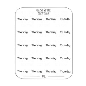 Thursday Text Sticker Sheet