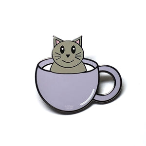 Grey Cat Teacup Enamel Pin