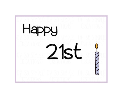 Happy 21st Birthday Candle (Purple) Mini Greeting Card