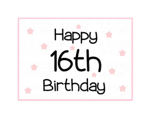 Happy 16th Birthday (Pink Stars) Mini Greeting Card