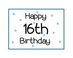 Happy 16th Birthday (Blue Polka Dots) Mini Greeting Card